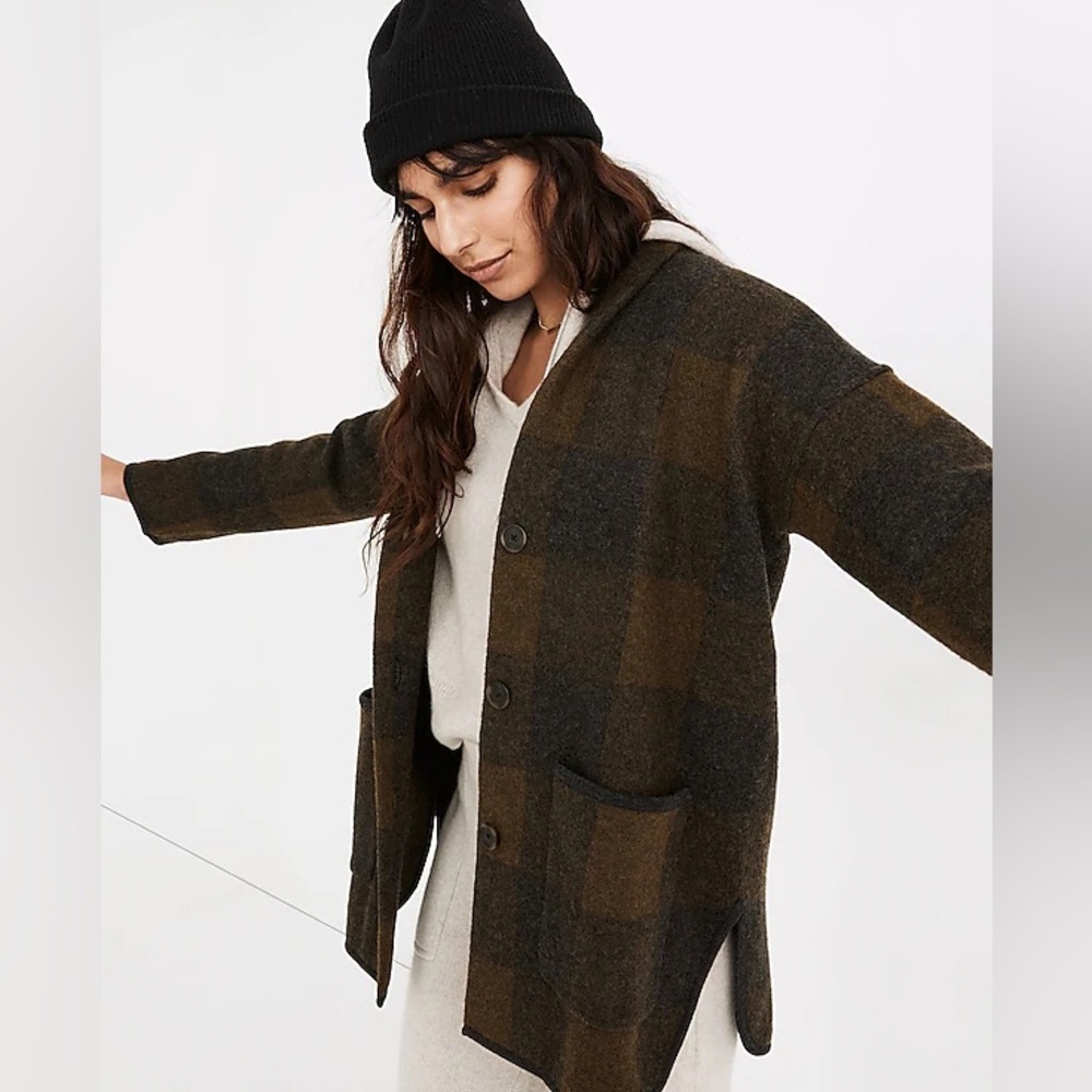 Madewell Buffalo Check Merino Wool Jacket Black & Olive XL